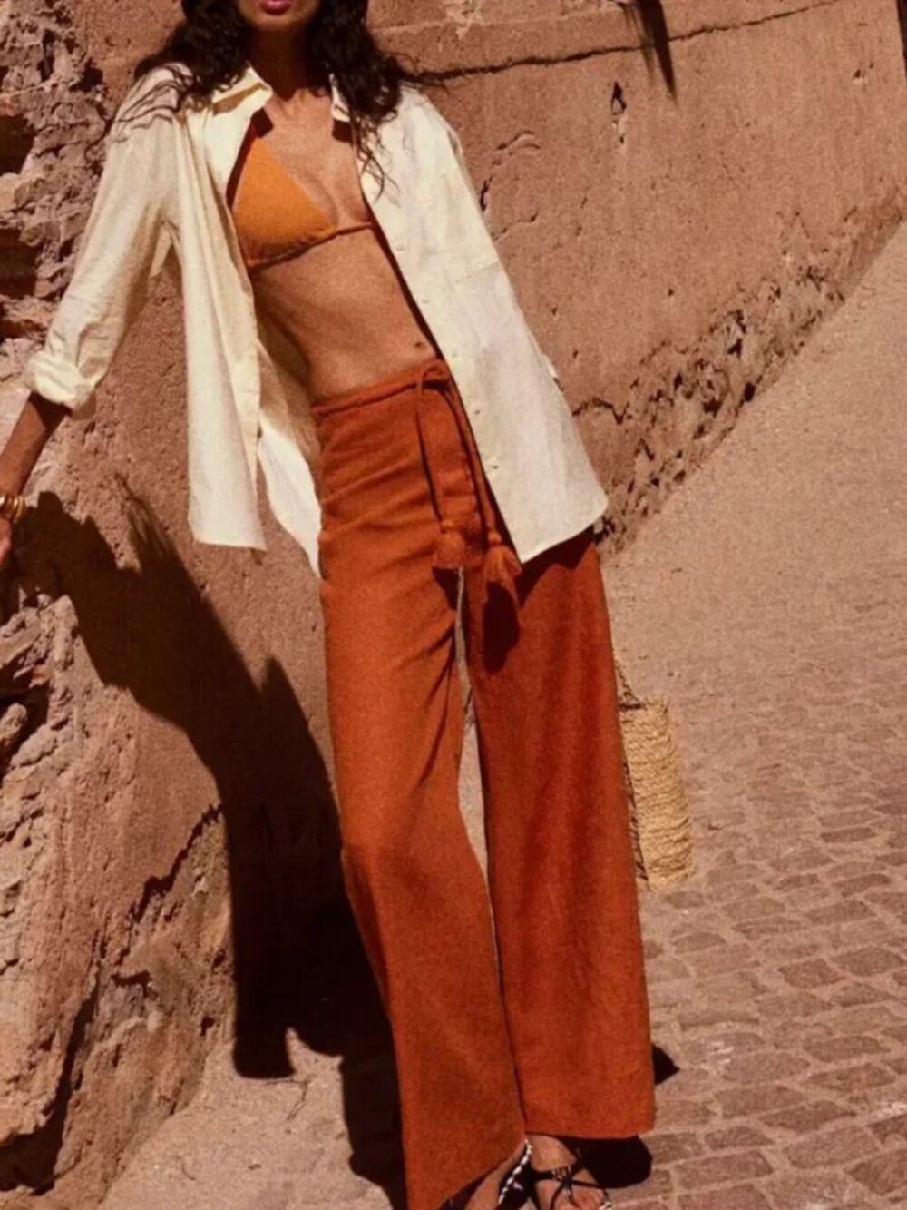 ✨ SALE Reformation Avery Linen Pant Sz2 Blood Orange Causal Vacation Straight
